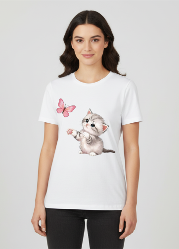 T SHIRT DONNA CAT BUTTERFLY